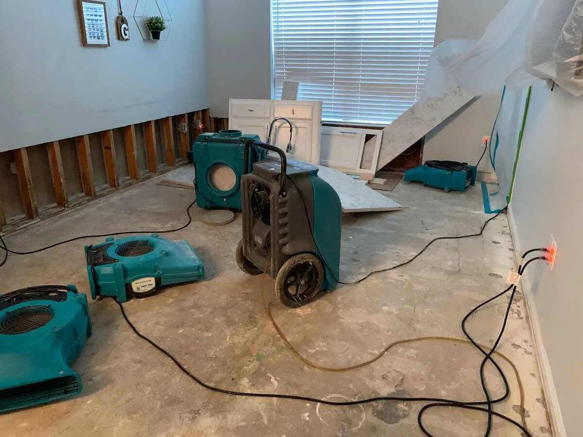 Dehumidifier in flood-cut room for Water Damage Restoration in Daleville